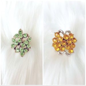 One Green And One Yellow Statement Ring